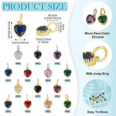 14Pcs 14 Colors Brass Pave Cubic Zirconia Pendants KK-TA0002-08-1