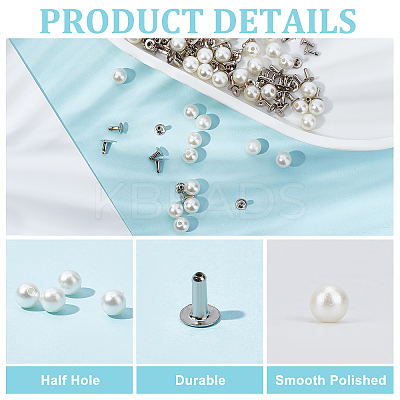 100 Sets ABS Plastic Imitation Pearl Rivet Studs KY-GF0001-25-1