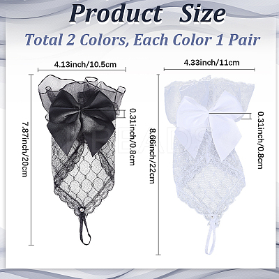 2 Pairs 2 Colors Polyester Bowknot Lace Gloves AJEW-GF0010-62-1