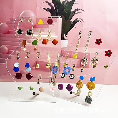 Transparent Acrylic Slant Back Earring Display Stands EDIS-WH0016-046-1