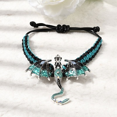 Pterosaur Alloy Enamel & Rhinestones Link Bracelets BJEW-A165-01C-1