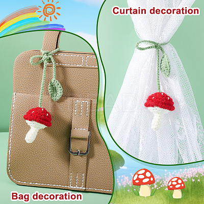 Handmade DIY Wool Crochet Mushroom and Leaf Pendant Decorations AJEW-WH0314-465-1