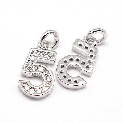 Real Platinum Plated Tone Brass Micro Pave Cubic Zirconia Number Charms ZIRC-E011-05-1