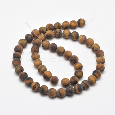 Frosted Natural Tiger Eye Round Bead Strands G-E262-02-10mm-1