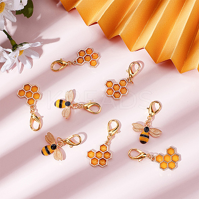 40Pcs 2 Style Alloy Enamel Honeycomb & Bees Pendant Decorations HJEW-SC0001-21-1