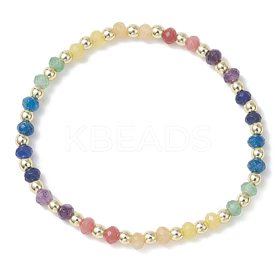 Rondelle Natural Malaysia Jade & Electroplate Non-magnetic Synthetic Hematite Beads Stretch Bracelets for Women BJEW-JB13389-1