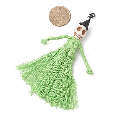 Halloween Cotton Threads Tassel & Synthetic Turquoise Skull Pendant Decorations HJEW-JM03757-03-1