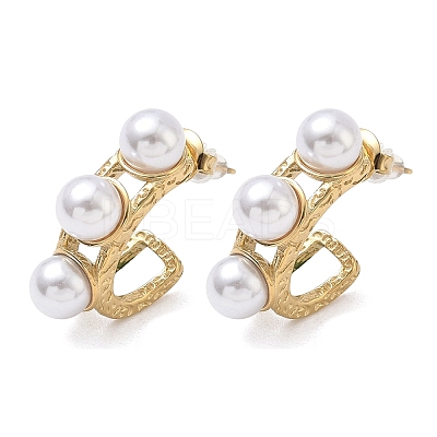304 Stainless Steel ABS Imitation Pearl C-Shaped Stud Earrings EJEW-K268-71G-1