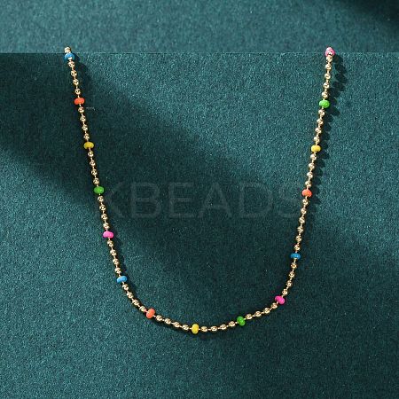 304 Stainless Steel Colorful Enamel Ball Chain Necklaces for Women NJEW-K255-44G-1