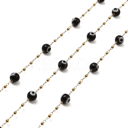 Evil Eye Lampwork Beaded Link Chains CHS-G028-04G-09-1
