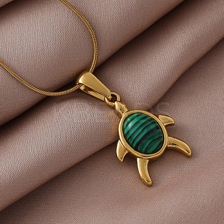 Ocean 310 Stainless Steel Green Enamel Turtle Pendant Necklaces for Women QG8556-1