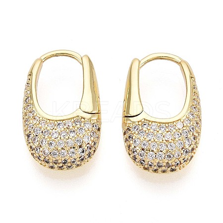 Brass Micro Pave Clear Cubic Zirconia Oval Hoop Earrings EJEW-K267-17G-1