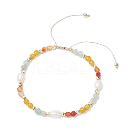 Natural Amazonite & Agate & Green Aventurine &  Cultured Freshwater Pearl  Beads Braided Bead Bracelets for Women BJEW-JB12666-01-1