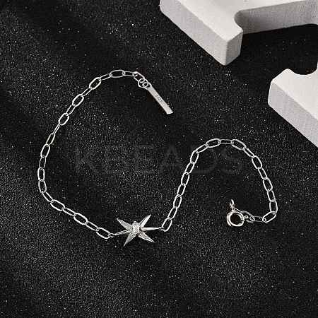 S925 Sterling Silver Micro Pave Cubic Zirconia Link & Charm Bracelets for Women BJEW-K276-02P-1