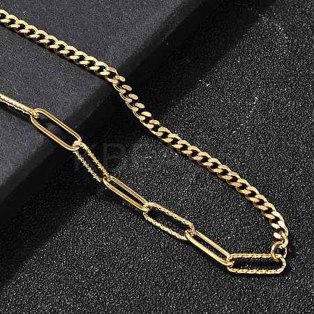 304 Stainless Steel Half Paperclip Chain & Twisted Chain Necklaces for Women NJEW-Z091-11G-1