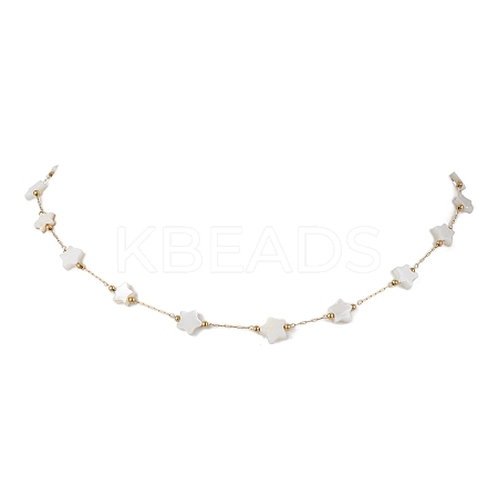316 Stainless Steel Paperclip Chain & Star Natural White Shell Link Necklaces NJEW-JN05034-1