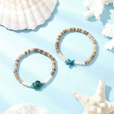 Sea Turtles and Starfish Coconut Beads Bracelets BJEW-JB11882-01-1