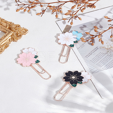 3Pcs 3 Style Sakura Alloy Enamel & Iron Paper Clips IFIN-LP0001-29-1