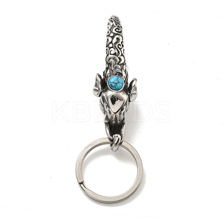 Tibetan Style 316 Surgical Stainless Steel Fittings with 304 Stainless Steel Key Ring with Synthetic Turquoise FIND-Q101-13AS-1