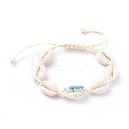 Adjustable Printed Cowrie Shell Braided Bead Bracelets BJEW-JB05154-01-1