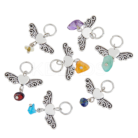 6 Sets Natural & Synthetic Stone Chips Alloy Pendants FIND-HY0001-44-1