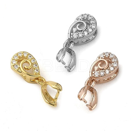 Rack Plating Brass Micro Pave Clear Cubic Zirconia Ice Pick Pinch Bails KK-K340-12-1