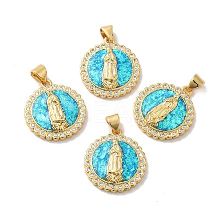 Rack Plating Brass Micro Pave Cubic Zirconia with Synthetic Opal Pendants KK-D088-13G-1