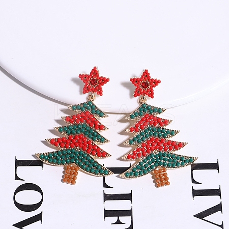 Christmas Trees with Star Alloy Dangle Stud Earrings for Women EJEW-Z078-03A-1