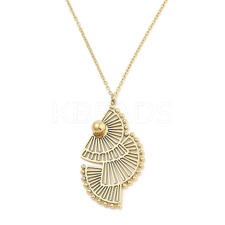 304 Stainless Steel Fan Pendant Cable Chain Necklaces NJEW-H044-06G-1