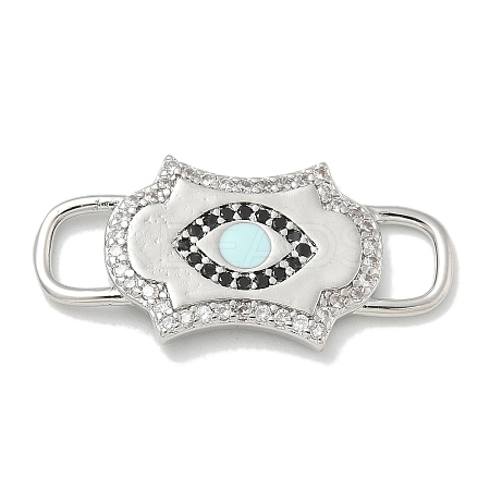 Rack Plating Brass Micro Pave Clear & Black Cubic Zirconia Eye Mask Connector Charms KK-L224-066P-1