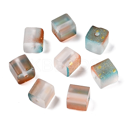 Frosted Glass Beads with Golden Glitter Powder LS-DGLA-NH001-8mm-01F-1