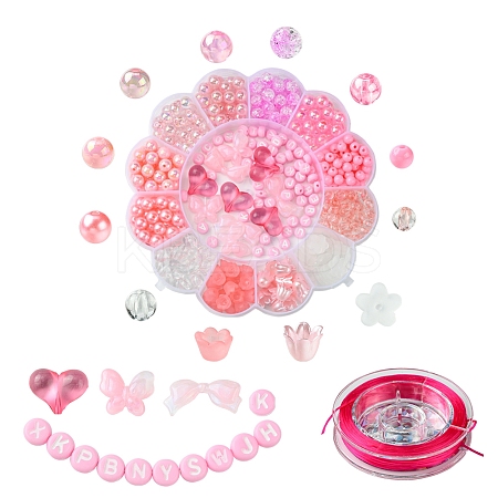 DIY Round & Flower & Heart Acrylic & ABS Plastic Imitation Pearl Beads Bracelets Making Kits DIY-FS0006-48-1