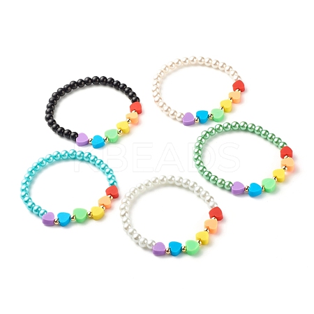 Heart Beads Stretch Bracelet for Girl Women BJEW-JB07184-1