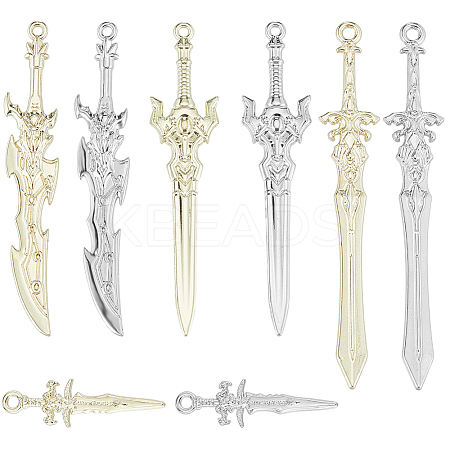 32Pcs 8 Style Rack Plating Alloy Big Pendants FIND-SC0007-25-1