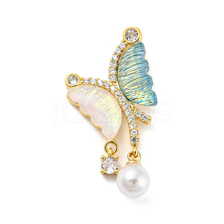 Brass with Cubic Zirconia and Plastic Pendants KK-Z032-01C-G-1