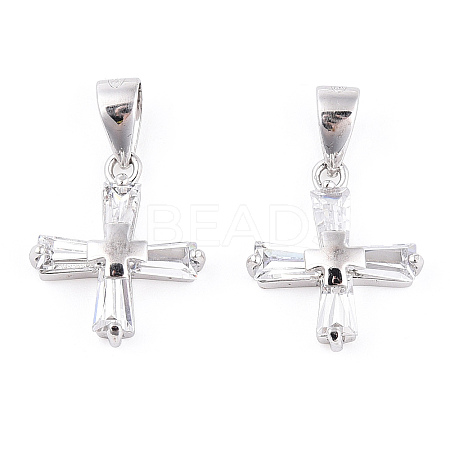 Rhodium Plated 925 Sterling Silver Pave Clear Cubic Zirconia Pendants STER-T007-39P-1