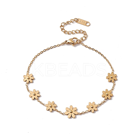 316 Stainless Steel Flowers Link Bracelet with Cable Chains for Women BJEW-G655-06G-1