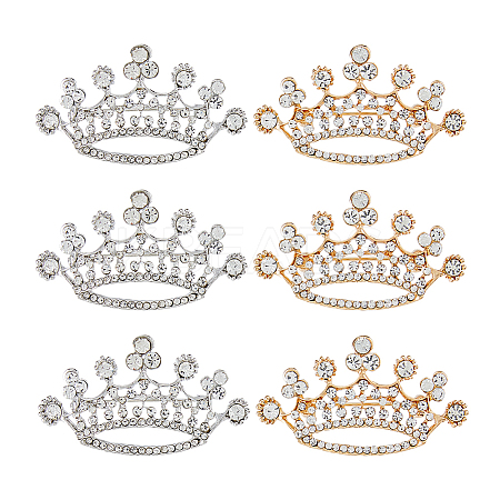 6Pcs 2 Colors Crown Alloy Crystal Rhinestone Brooch JEWB-FH0001-67-1