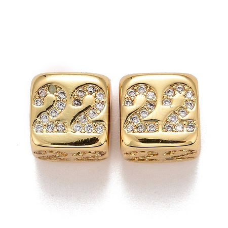 Brass Micro Pave Clear Cubic Zirconia Beads ZIRC-L091-021G-22-1