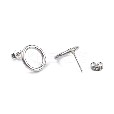 304 Stainless Steel Ring Stud Earrings for Women LS-EJEW-WH0012-001-1