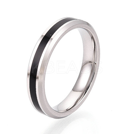 Black Enamel Grooved Line Finger Ring RJEW-I089-24A-1-1
