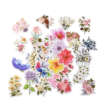 50Pcs Cartoon Flower Paper Sticker Label Set DIY-G066-05-1