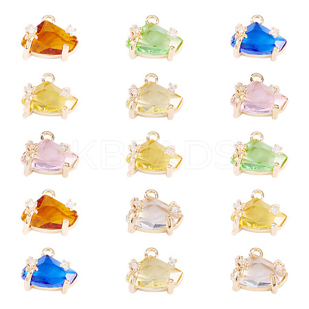 15Pcs Brass Micro Pave Cubic Zirconia with Glass Charms KK-TA0001-82-1