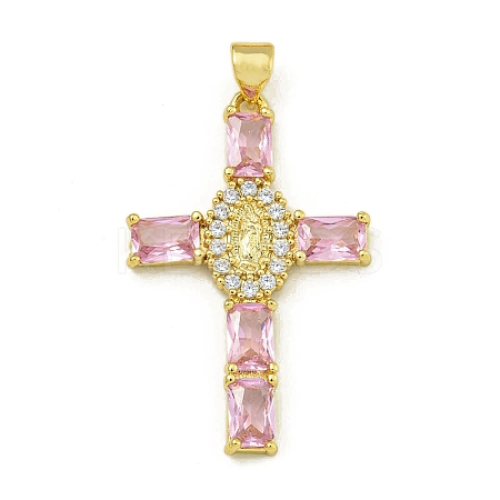 Rack Plating Brass Pave Cubic Zirconia Pendants KK-U029-01G-03-1
