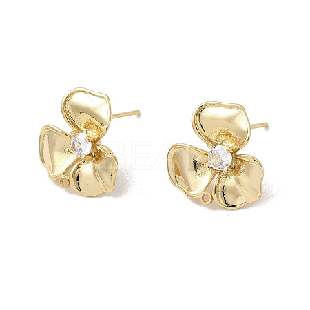 Brass Pave Clear Cubic Zirconia Flower Stud Earring Findings KK-A275-01A-G-1