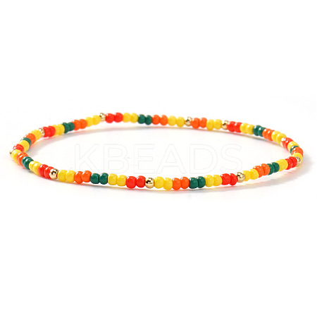 Summer Theme Glass Seed Bead & Brass Beads Stretch Bracelets MU3980-5-1
