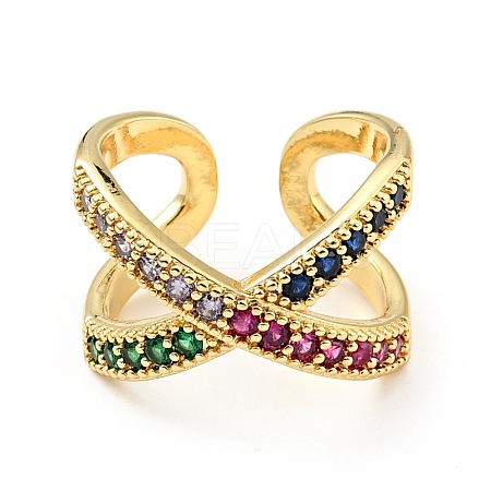Cubic Zirconia Criss Cross Open Cuff Ring RJEW-E046-23G-01-1