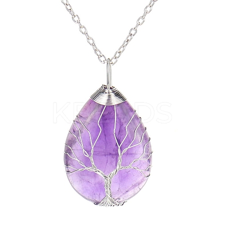 Natural Amethyst Teardrop Pendant Necklace LS-PW-WG91066-11-1