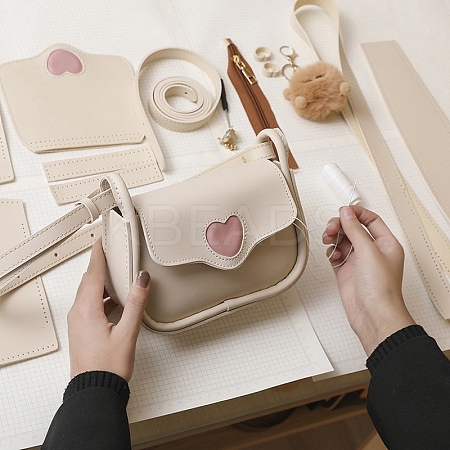 DIY Imitation Leather Heart Crossbody Lady Bag Making Kits PW-WG48380-02-1