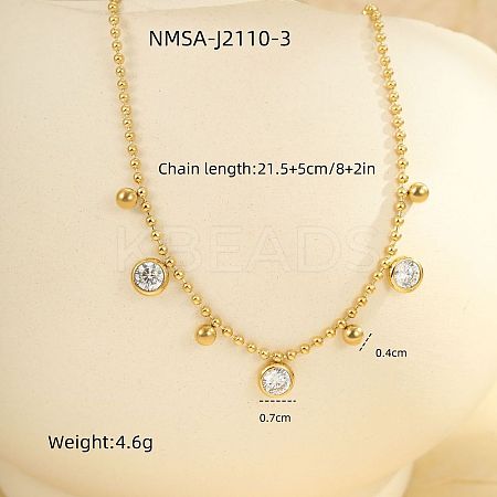 304 Stainless Steel Pave Cubic Zirconia Flat Round Charm Anklets FS-WG00298-02-1